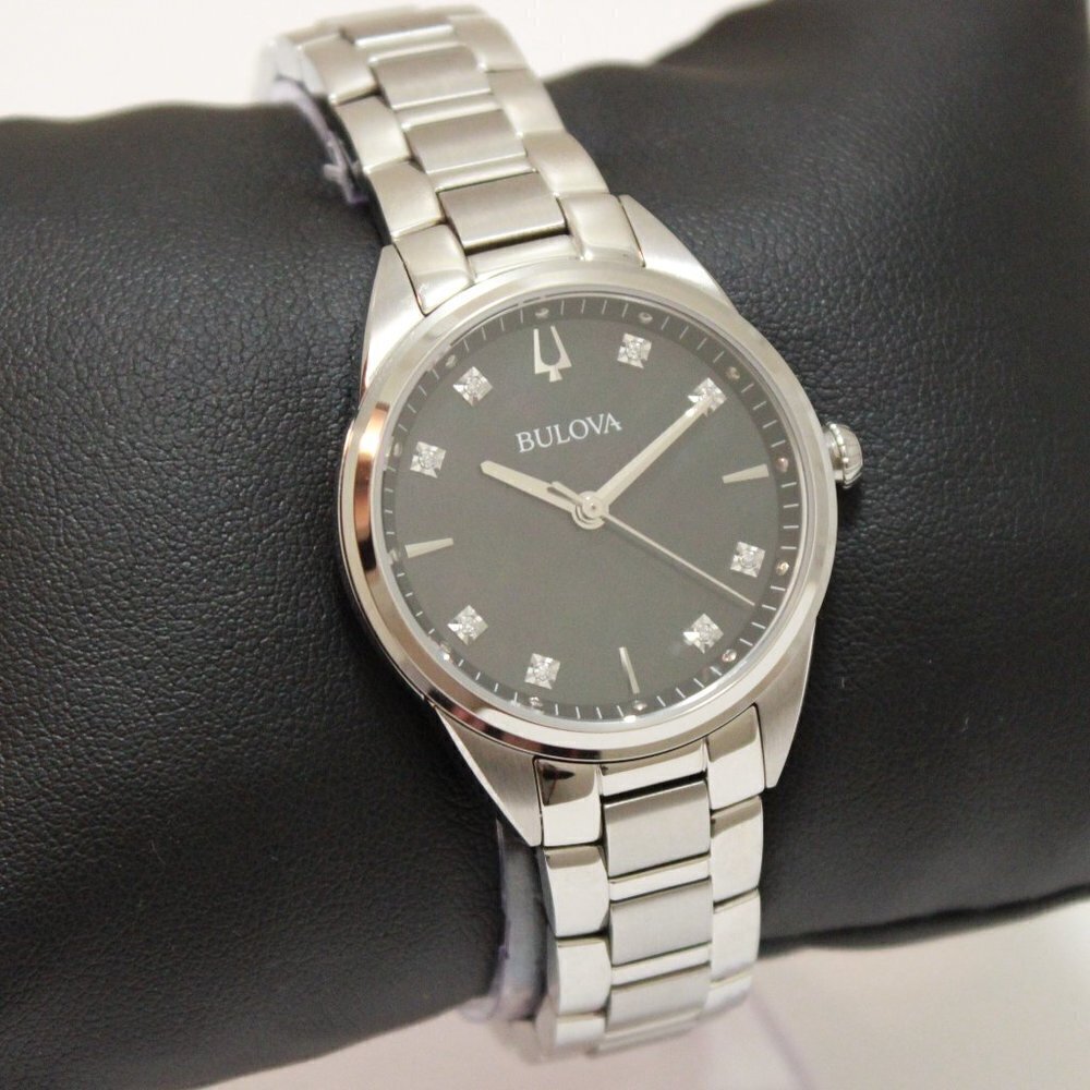 Bulova Sutton Ladies Watch Diamond Indices Black Mother Of Pearl Dial 33mm - Picture 2 of 13
